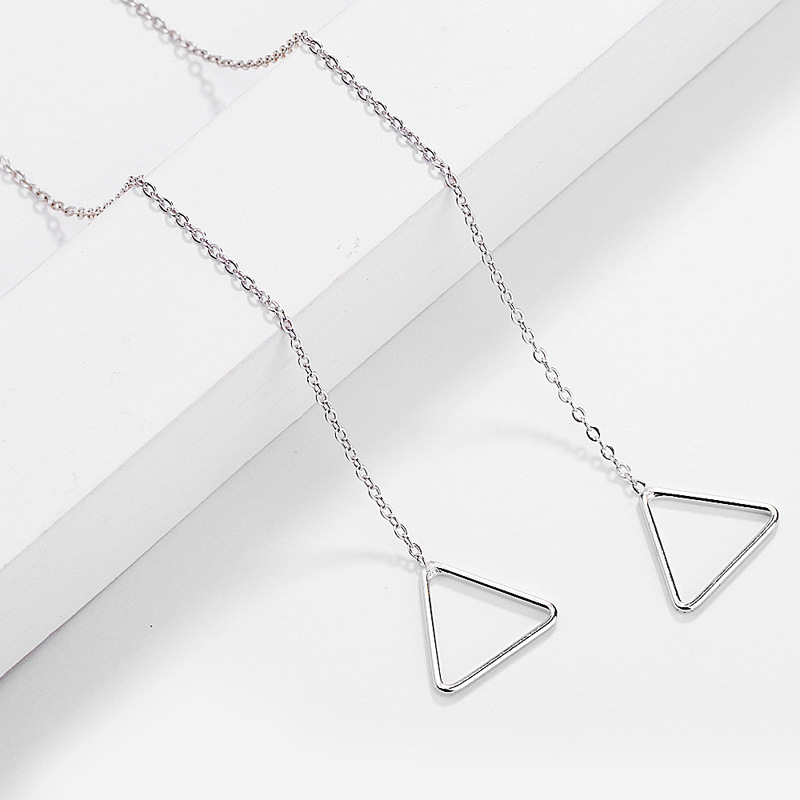 流苏几何三角形状创意设计纯银长款女式耳钉耳饰热销珠宝饰品